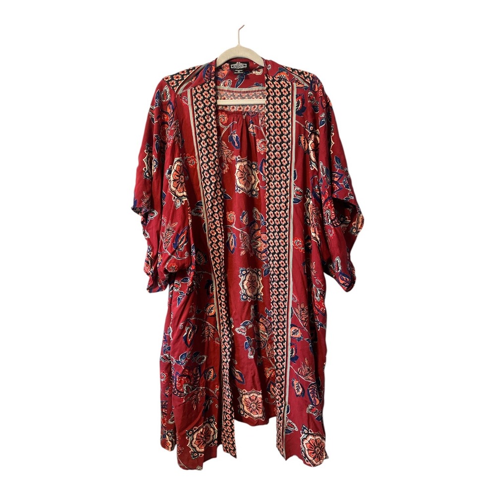 Angie Red Boho Open Front Kimono, Small - Picture 2 of 5